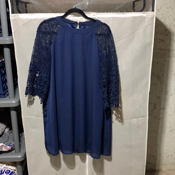 MakeMeChic Women's Casual Crewneck Half Sleeve Summer Chiffon Tunic Dress Navy L - Picture 1 of 5